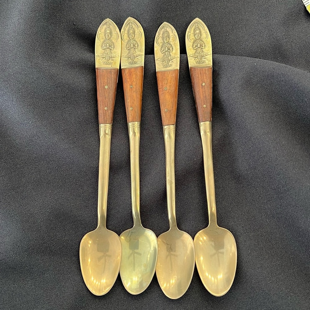 Siam Thailand Bronze Buddha Flatware Set 4 Spoons